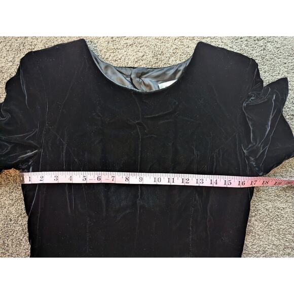 Vtg Lanz RSVP Evening Dress Small Black Formal Velour Midi Bow Open Back Hoco - Picture 10 of 13